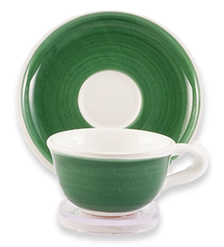 Tazzina Caffè + piattino , ceramica siciliana, artigianale, colore verde smeraldo
