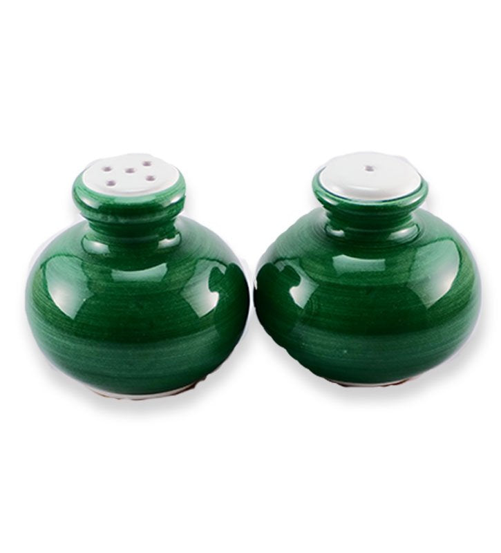 sale e pepe , ceramica siciliana, artigianale , colore verde smeraldo