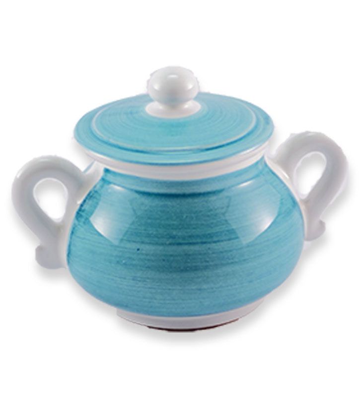 zuccheriera , ceramica siciliana, artigianale , colore blu mare