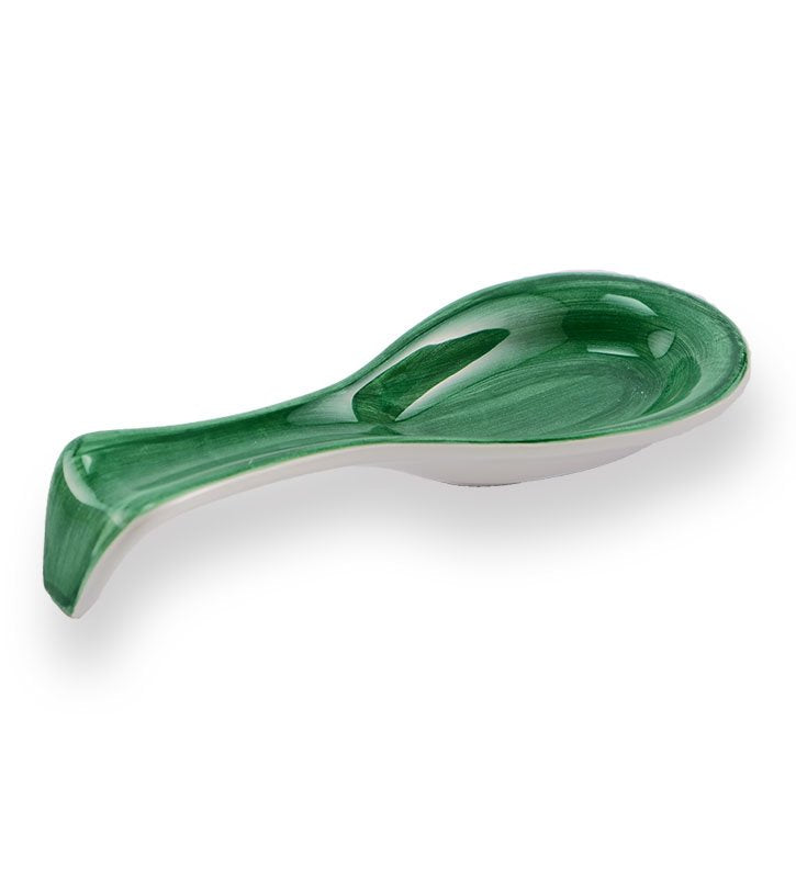 poggia mestolo piccolo ,ceramica siciliana, artigianale, colore verde smeraldo