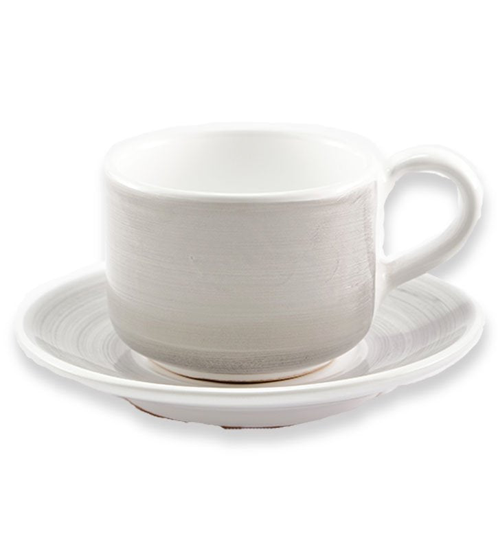Tazza Colazione + Piattino, ceramica siciliana , artigianale, colore grigio