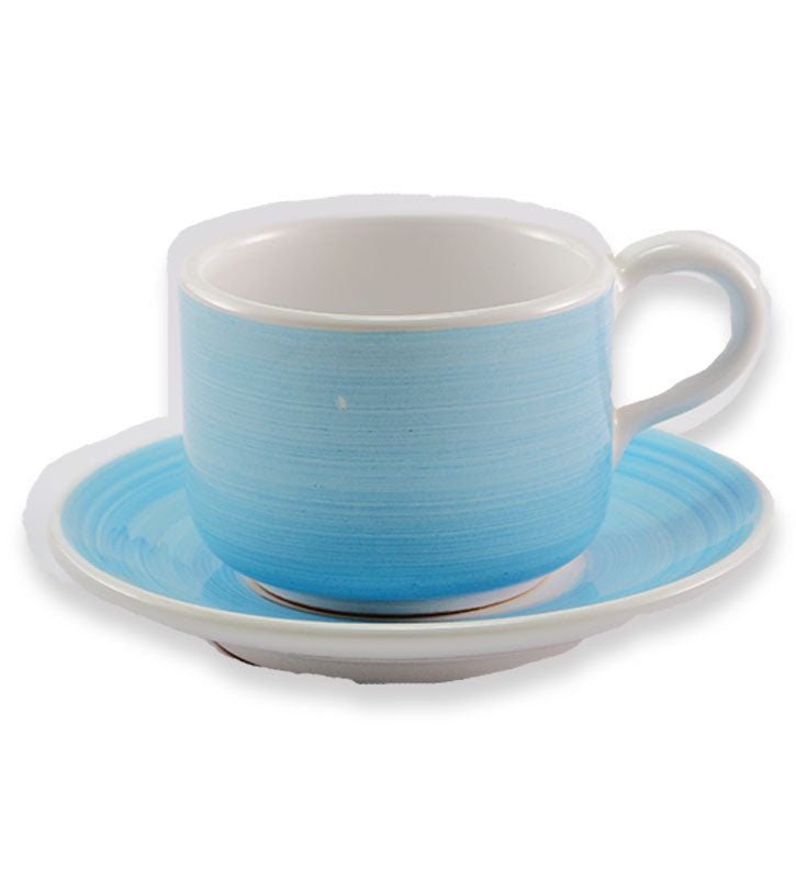 Tazza Colazione + piattino, ceramica siciliana, artigianale , colore turhese