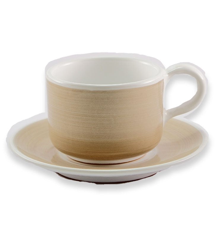 Tazza Colazione + Piattino, ceramica siciliana , artigianale, colore beige