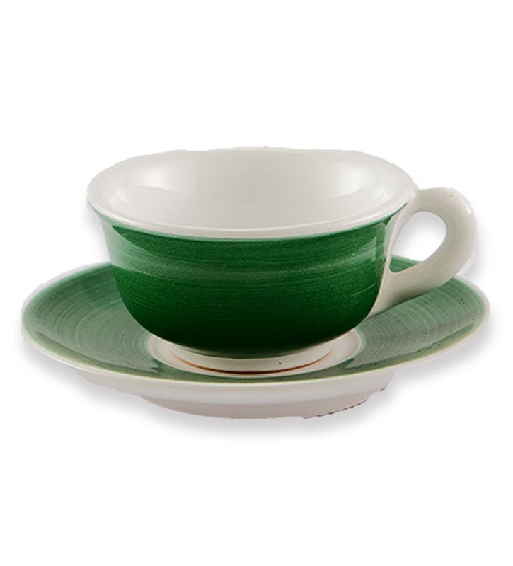 Tazza Thè + piattino , ceramica siciliana, artigianale, colore verde smeraldo