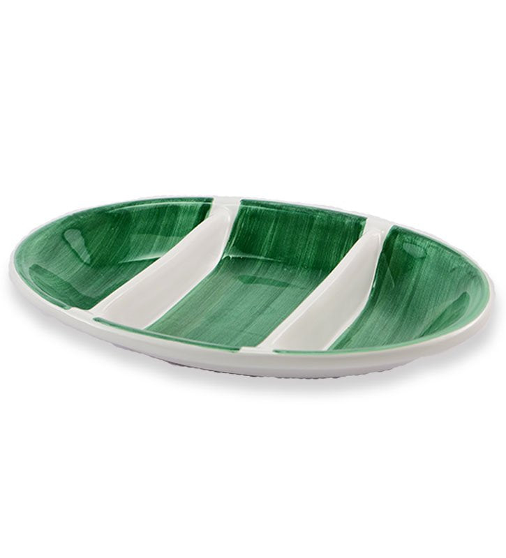 antipastiera ovale ,ceramica siciliana, artigianale, colore verde smeraldo