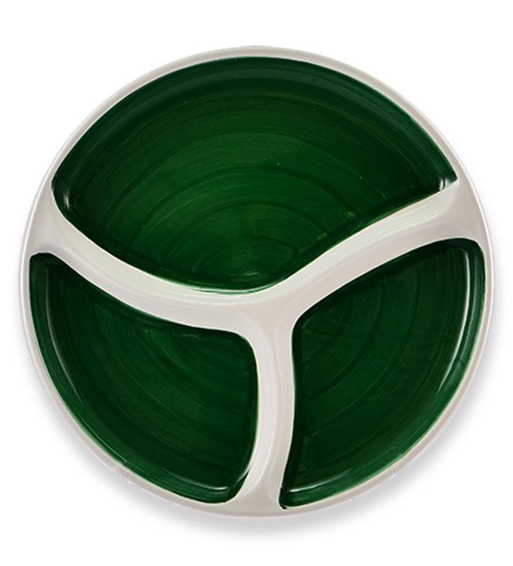 antipastiera rotonda ,ceramica siciliana, artigianale, colore verde smeraldo