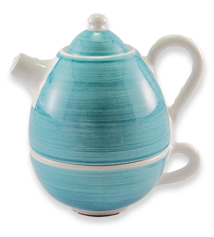 Teiera con tazza 3 pz , ceramica siciliana, artigianale , colore blu mare