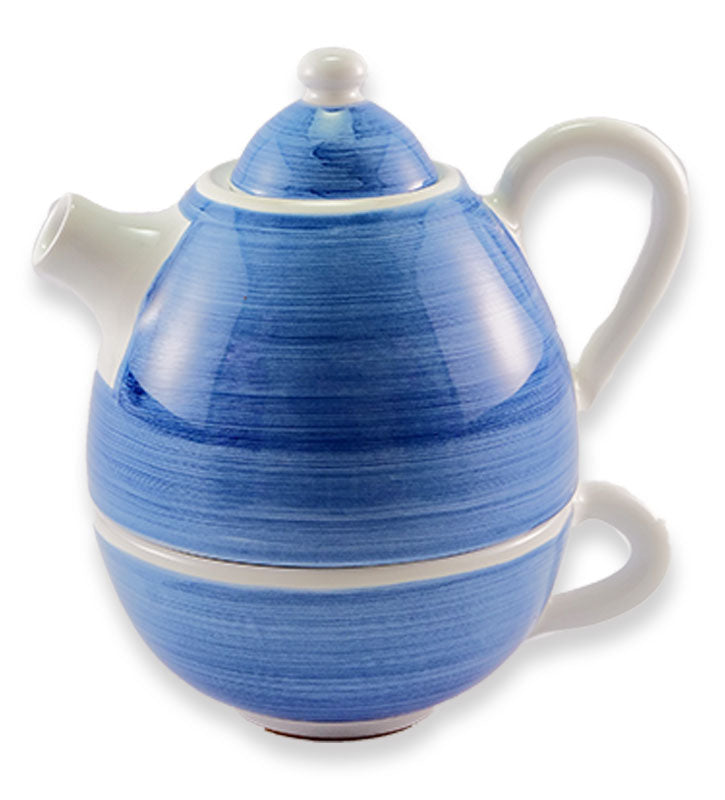 Teiera con tazza 3 pz , ceramica siciliana, artigianale , colore blu antico
