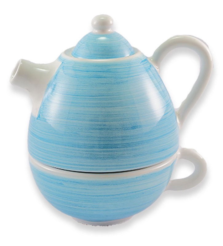 Teiera con tazza 3 pz, ceramica siciliana, artigianale , colore turchese