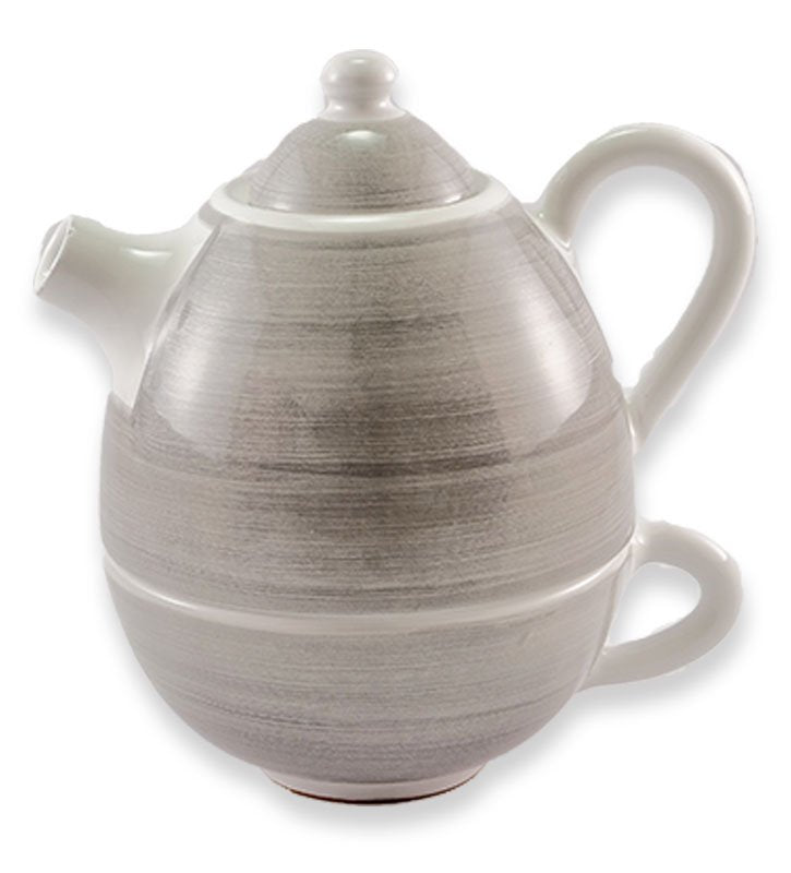 Teiera con tazza 3 pz, ceramica siciliana, artigianale , colore grigio