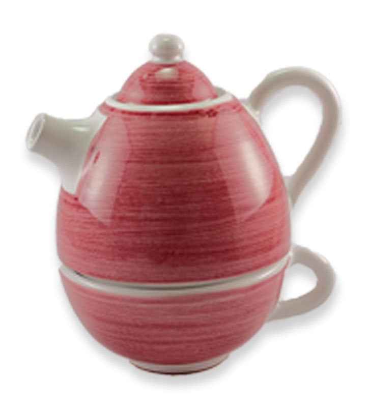 Teiera con tazza 3 pz, ceramica siciliana, artigianale ,colore bordeaux