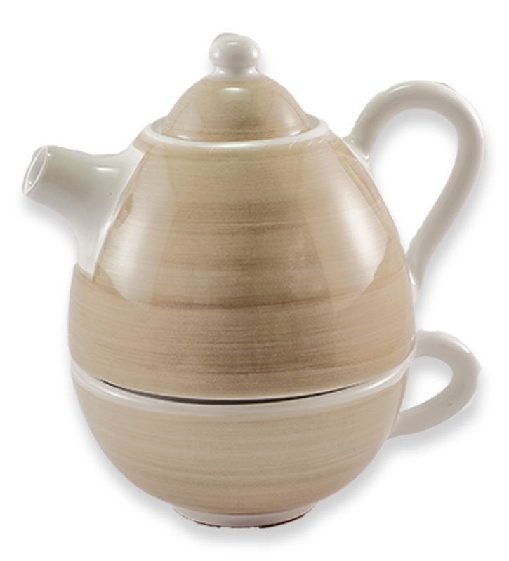 Teiera con tazza 3 pz, ceramica siciliana, artigianale , colore beige,