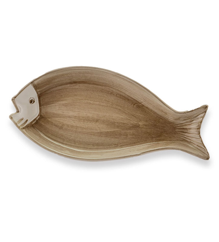 vassoio ovale , pesce , ceramica siciliana, artigianale , colore beige
