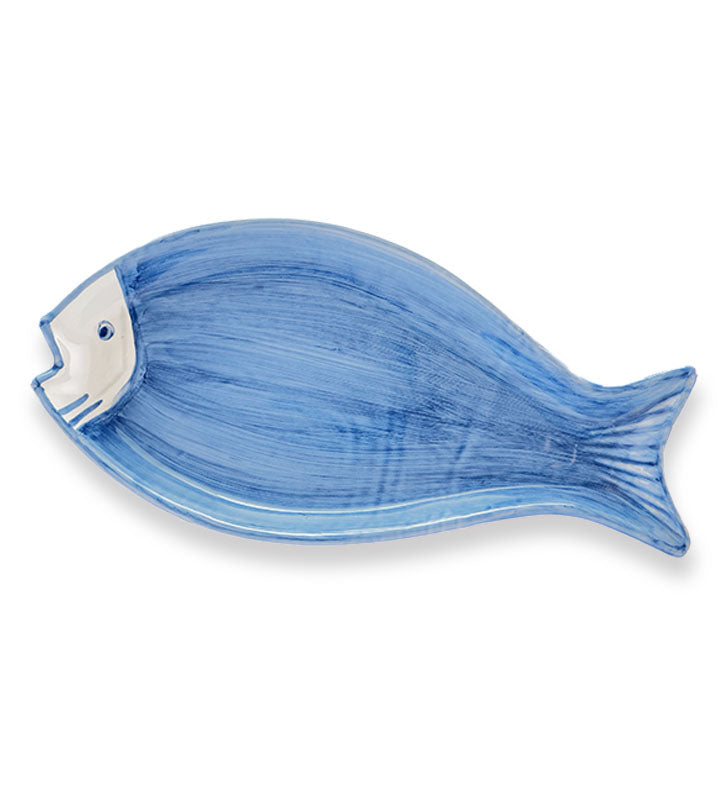 vassoio ovale pesce, ceramica siciliana, artigianale , colore blu antico