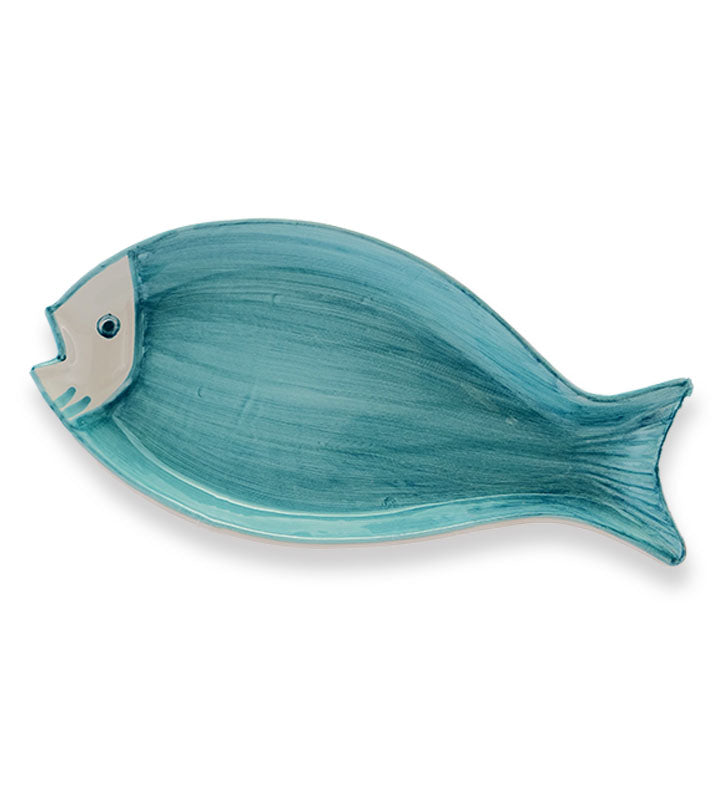 vassoio ovale , pesce , ceramica siciliana, artigianale , colore blu mare