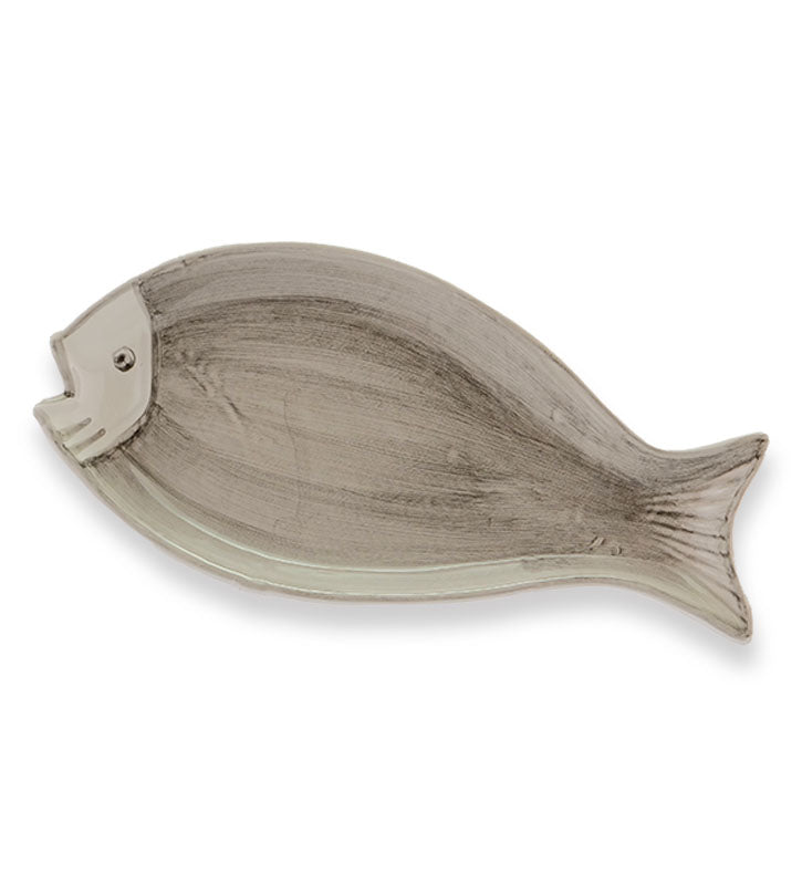 vassoio ovale , pesce , ceramica siciliana, artigianale , colore grigio