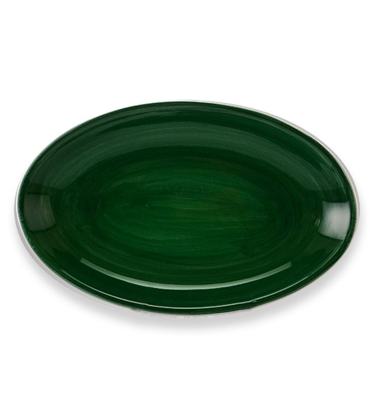 vassoio ovale , ceramica siciliana, artigianale , colore verde smeraldo