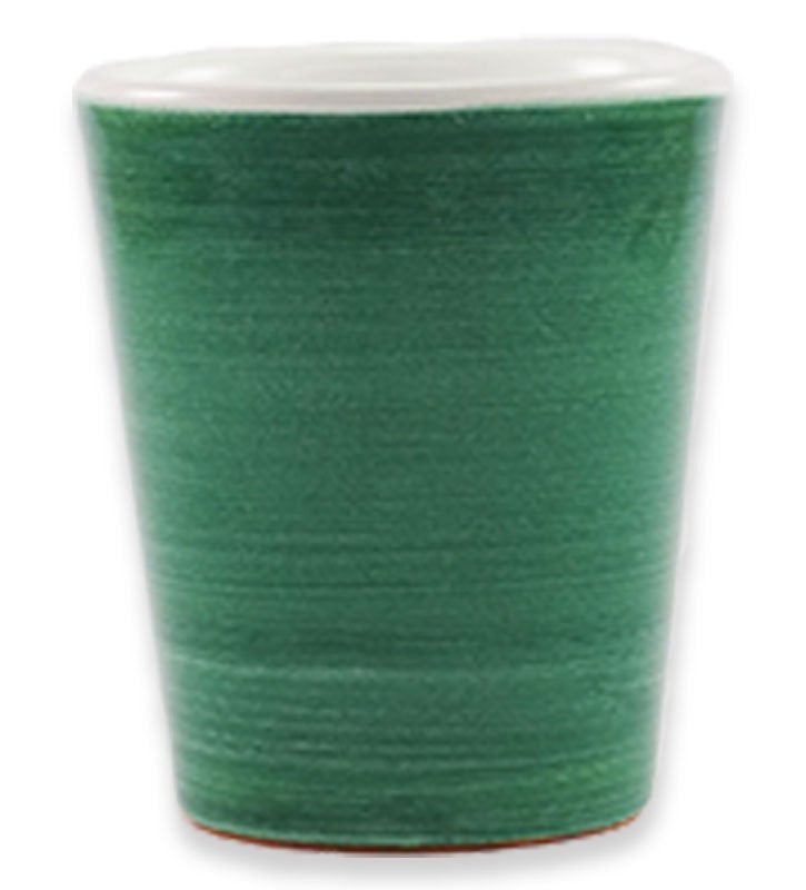 bicchiere conico , ceramica siciliana, artigianale , colore verde smeraldo