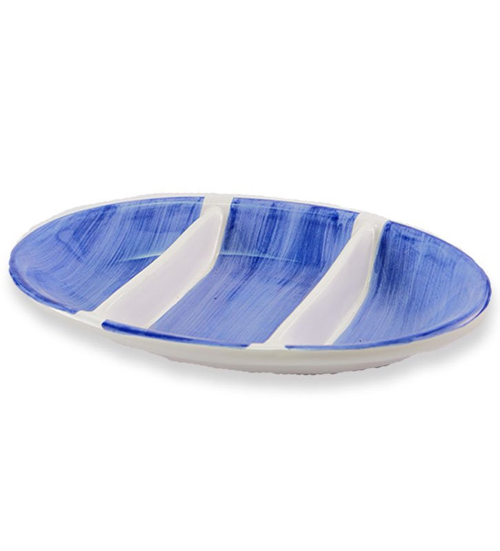 antipastiera ovale , ceramica siciliana, artigianale , colore blu antico