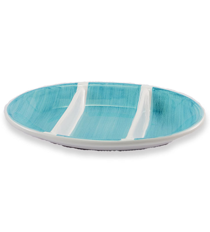 antipastiera ovale , ceramica siciliana, artigianale , colore blu mare
