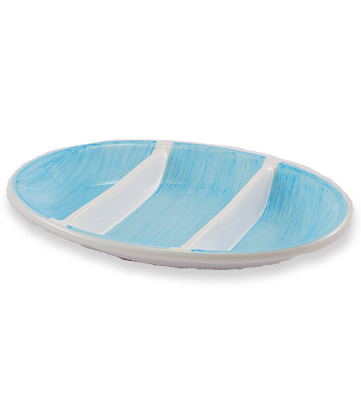 antipastiera ovale , ceramica siciliana, artigianale, colore turchese