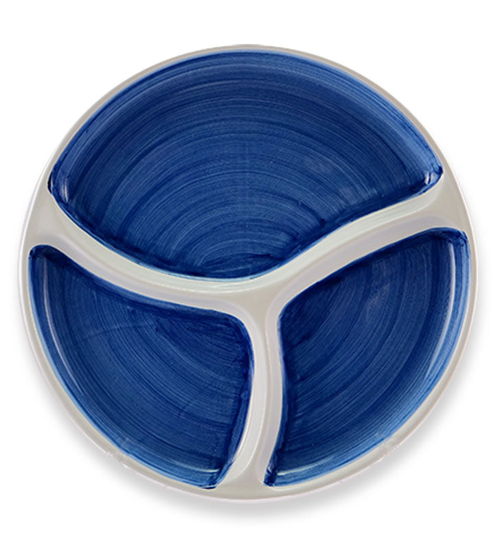 antipastiera rotonda ceramica siciliana, artigianale , colore blu antico