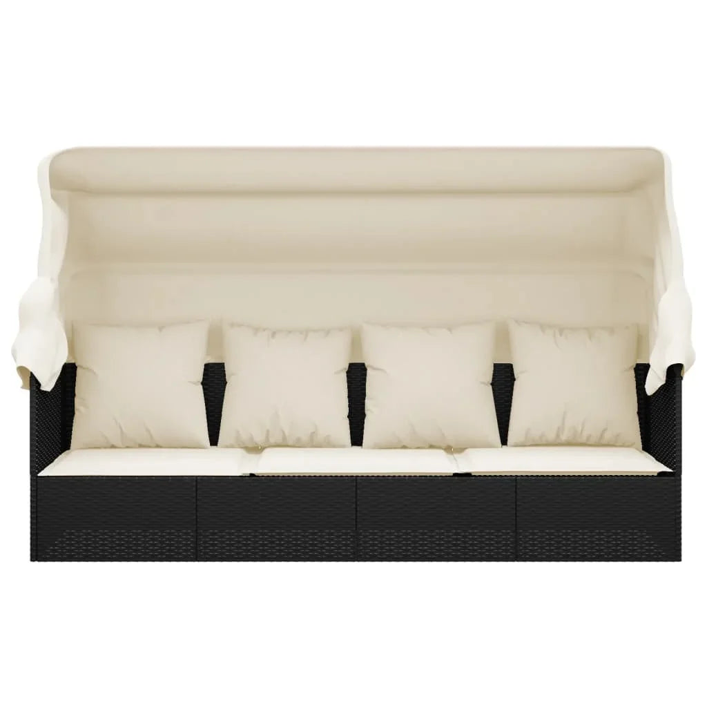Soggiorno all'aperto letto tetto e cuscini in resina nera treccia piscina campeggio pausa balcone cortile sedia pieghevole all'aperto