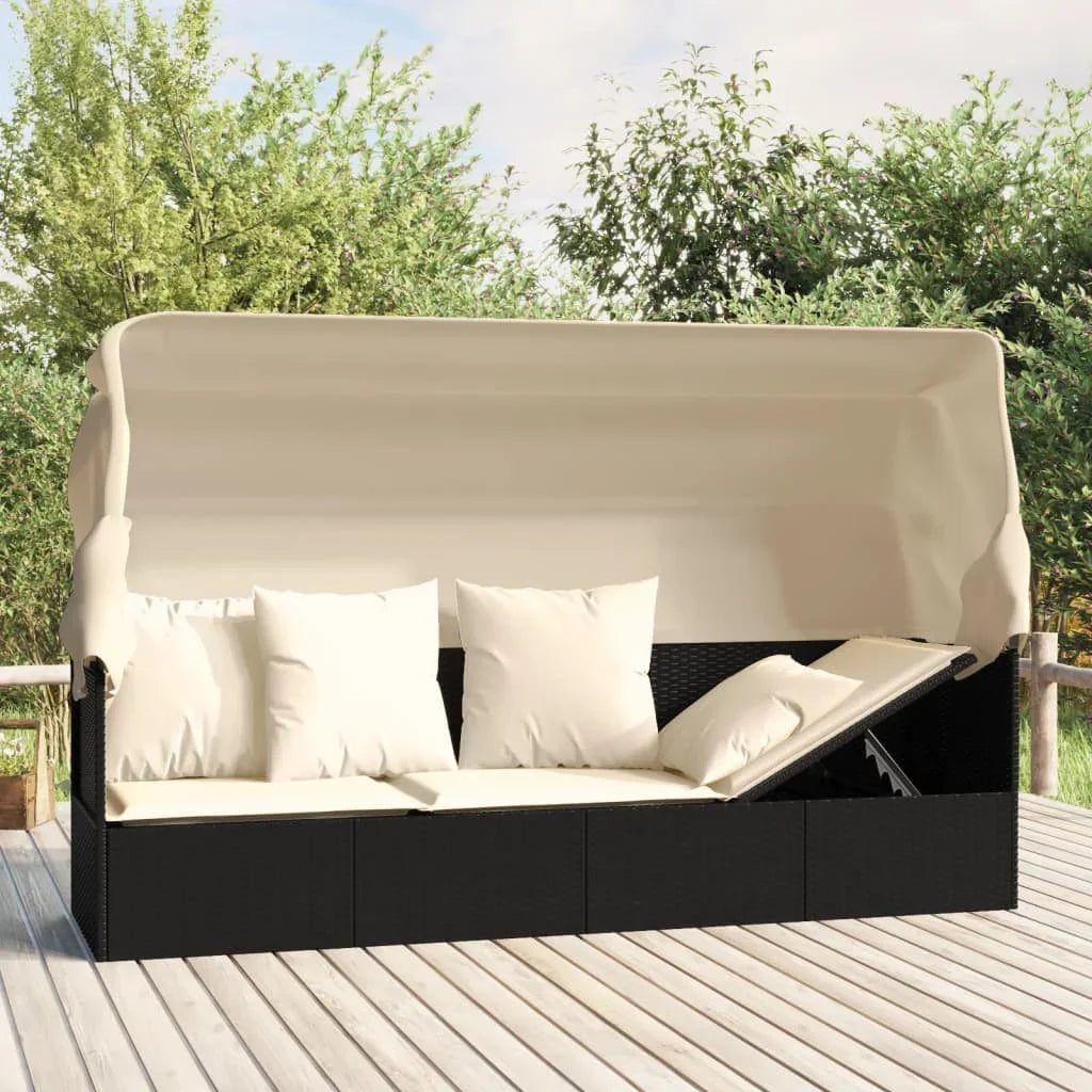 Soggiorno all'aperto letto tetto e cuscini in resina nera treccia piscina campeggio pausa balcone cortile sedia pieghevole all'aperto