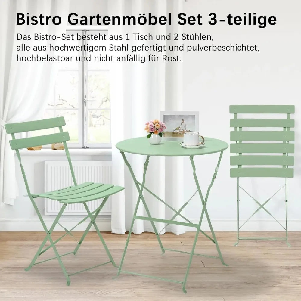 Set da giardino pieghevole da 3 pezzi Tavolo modello Parigi con 2 sedie in acciaio, mobili salvaspazio per bistrot, balcone, patio, esterno