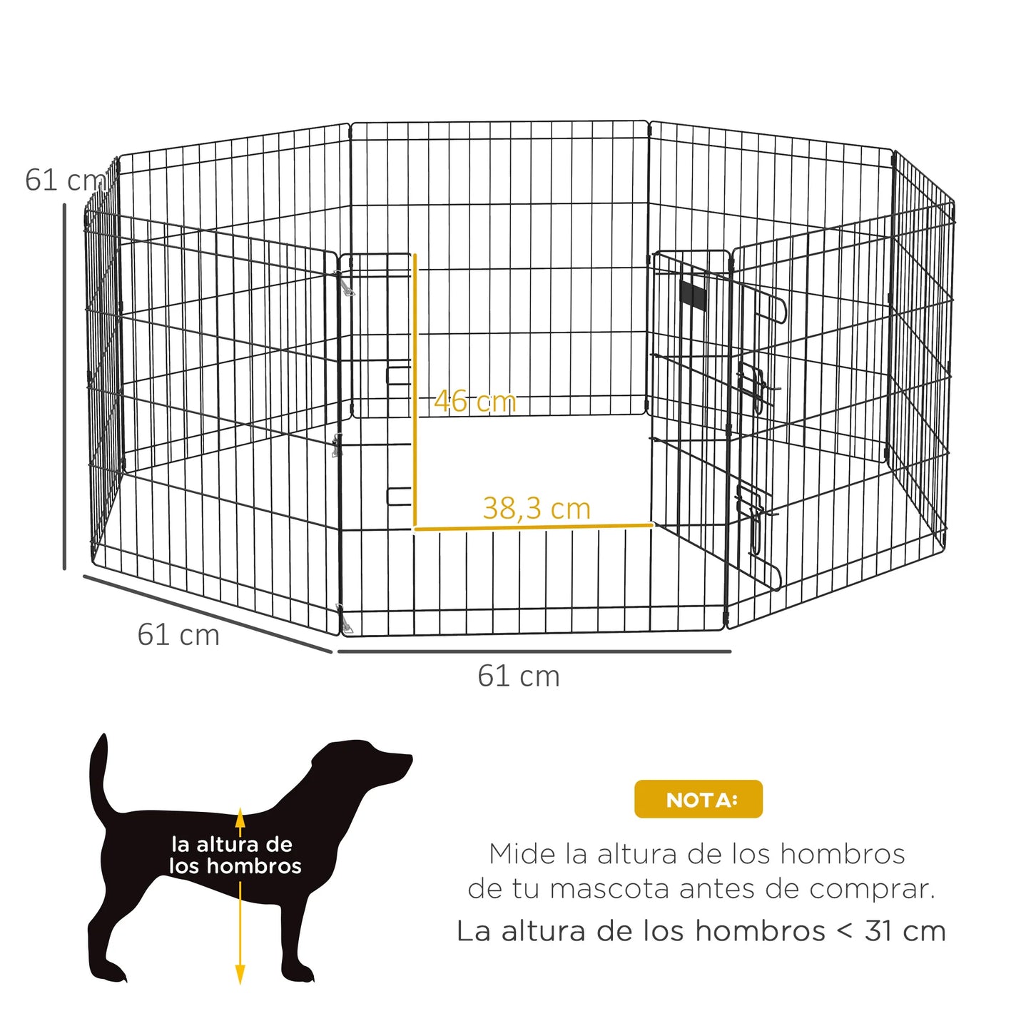 PawHut playpark Dogs 8 panels 61x61 cm folding Metal with door
