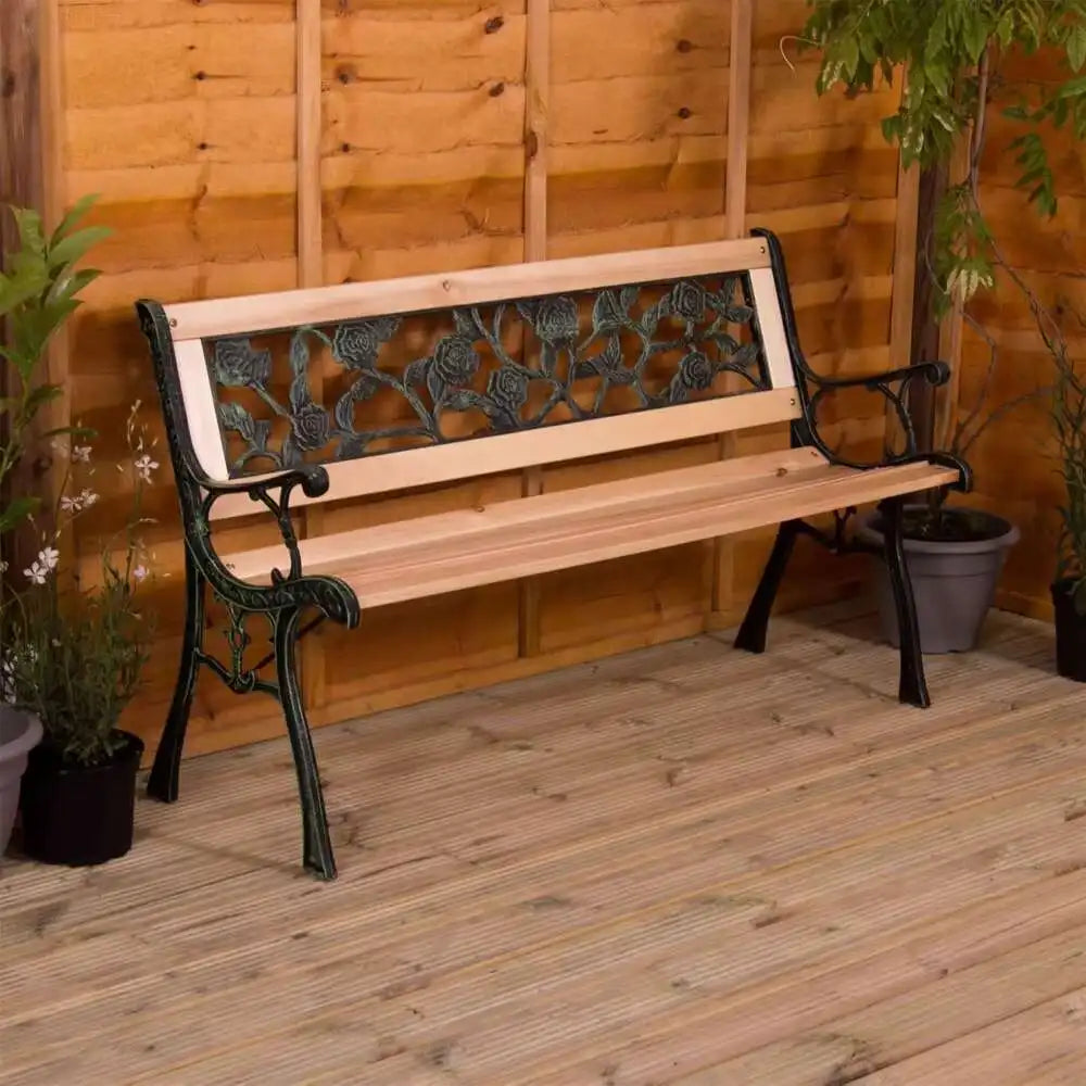 Garden Vida Panchina da Giardino, mobili da giardino dal design in stile rosa, posti a sedere Doghe in Legno Gambe