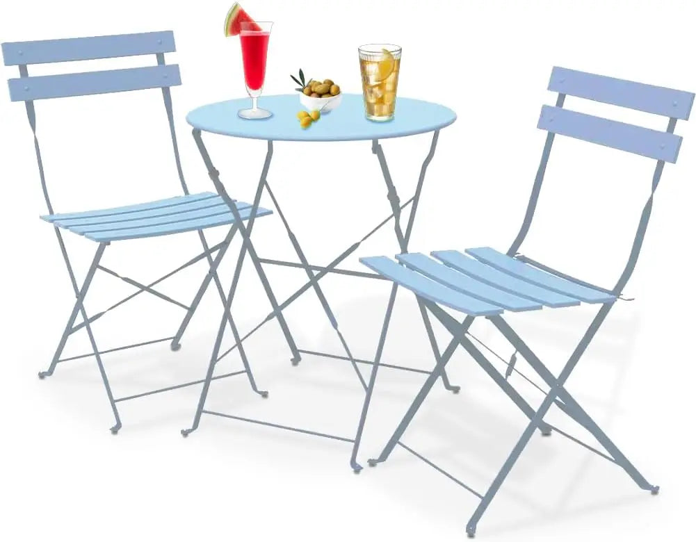 Set da giardino pieghevole da 3 pezzi Tavolo modello Parigi con 2 sedie in acciaio, mobili salvaspazio per bistrot, balcone, patio, esterno