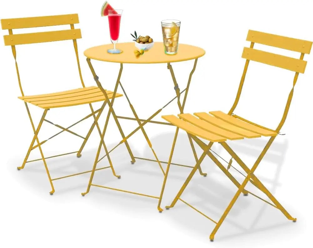 Set da giardino pieghevole da 3 pezzi Tavolo modello Parigi con 2 sedie in acciaio, mobili salvaspazio per bistrot, balcone, patio, esterno