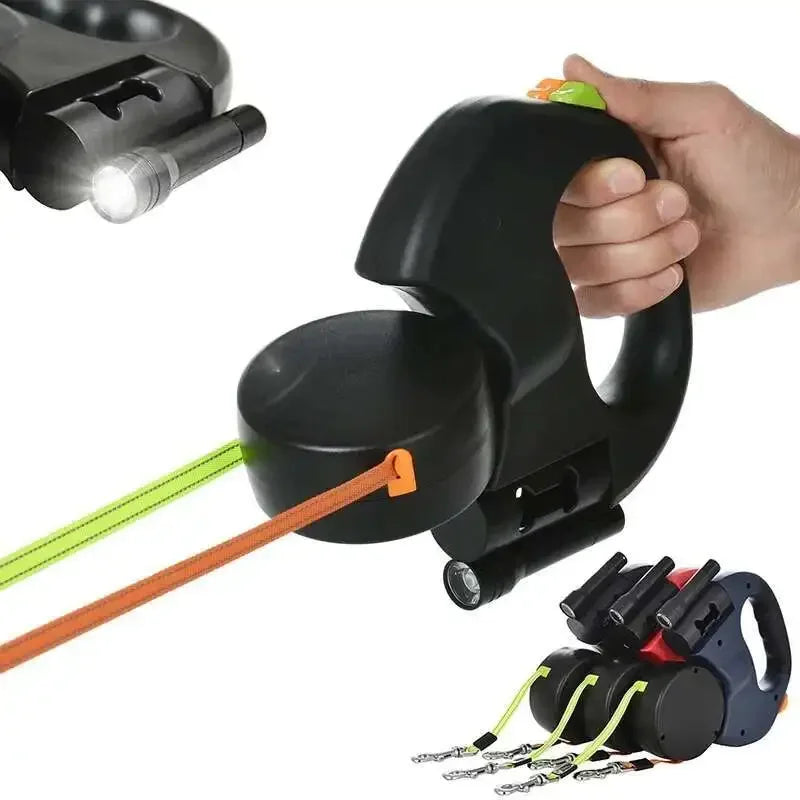 Guinzaglio per cani retrattile automatico a doppia estremità 3 m con torcia a LED Sacchetto per rifiuti Roulette Corda a doppia trazione da 360 gradi Forniture per animali domestici