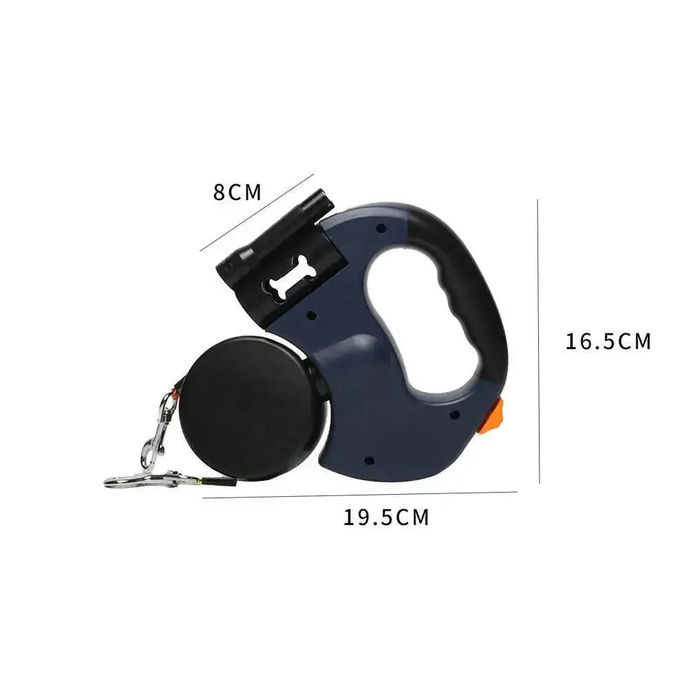 Guinzaglio per cani retrattile automatico a doppia estremità 3 m con torcia a LED Sacchetto per rifiuti Roulette Corda a doppia trazione da 360 gradi Forniture per animali domestici