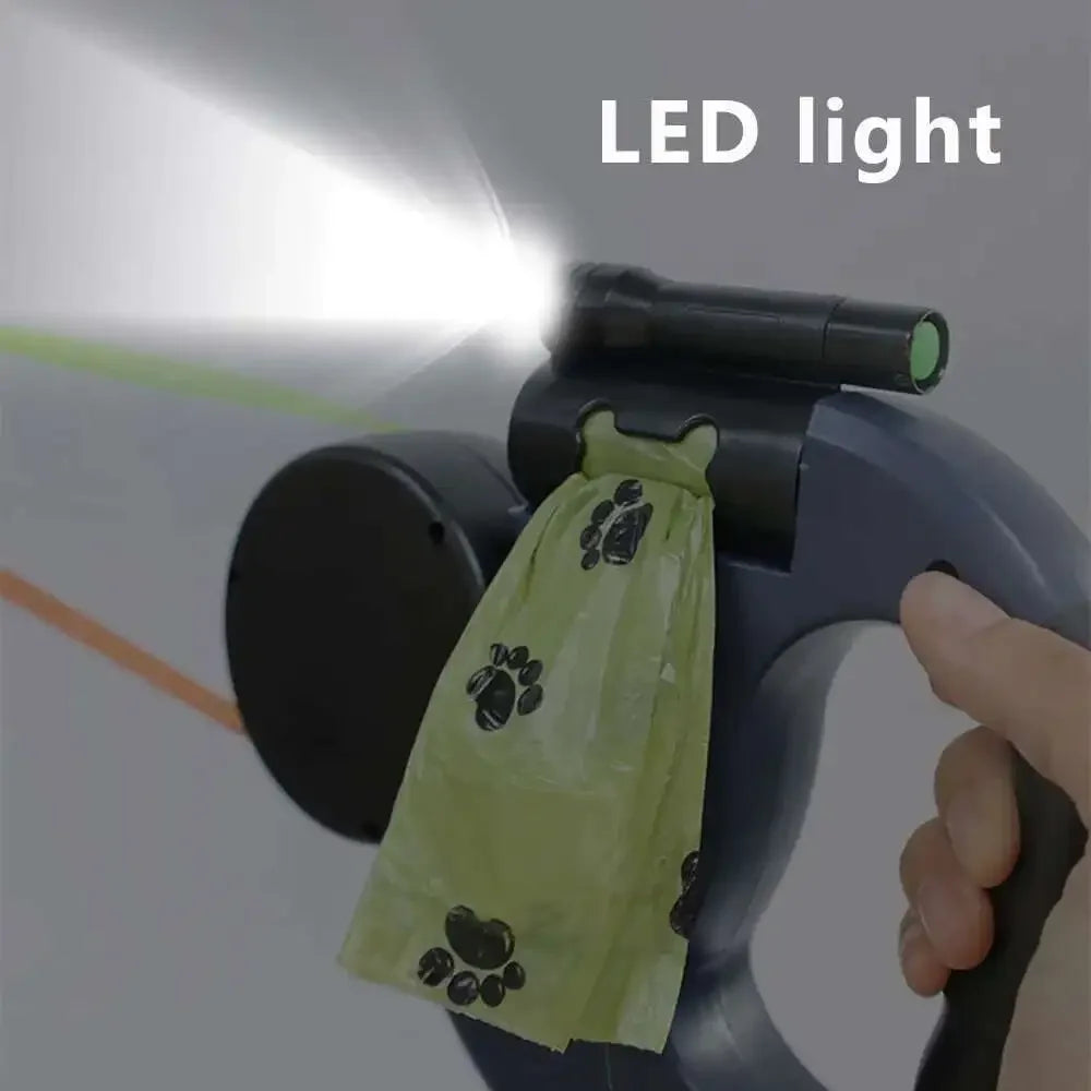 Guinzaglio per cani retrattile automatico a doppia estremità 3 m con torcia a LED Sacchetto per rifiuti Roulette Corda a doppia trazione da 360 gradi Forniture per animali domestici