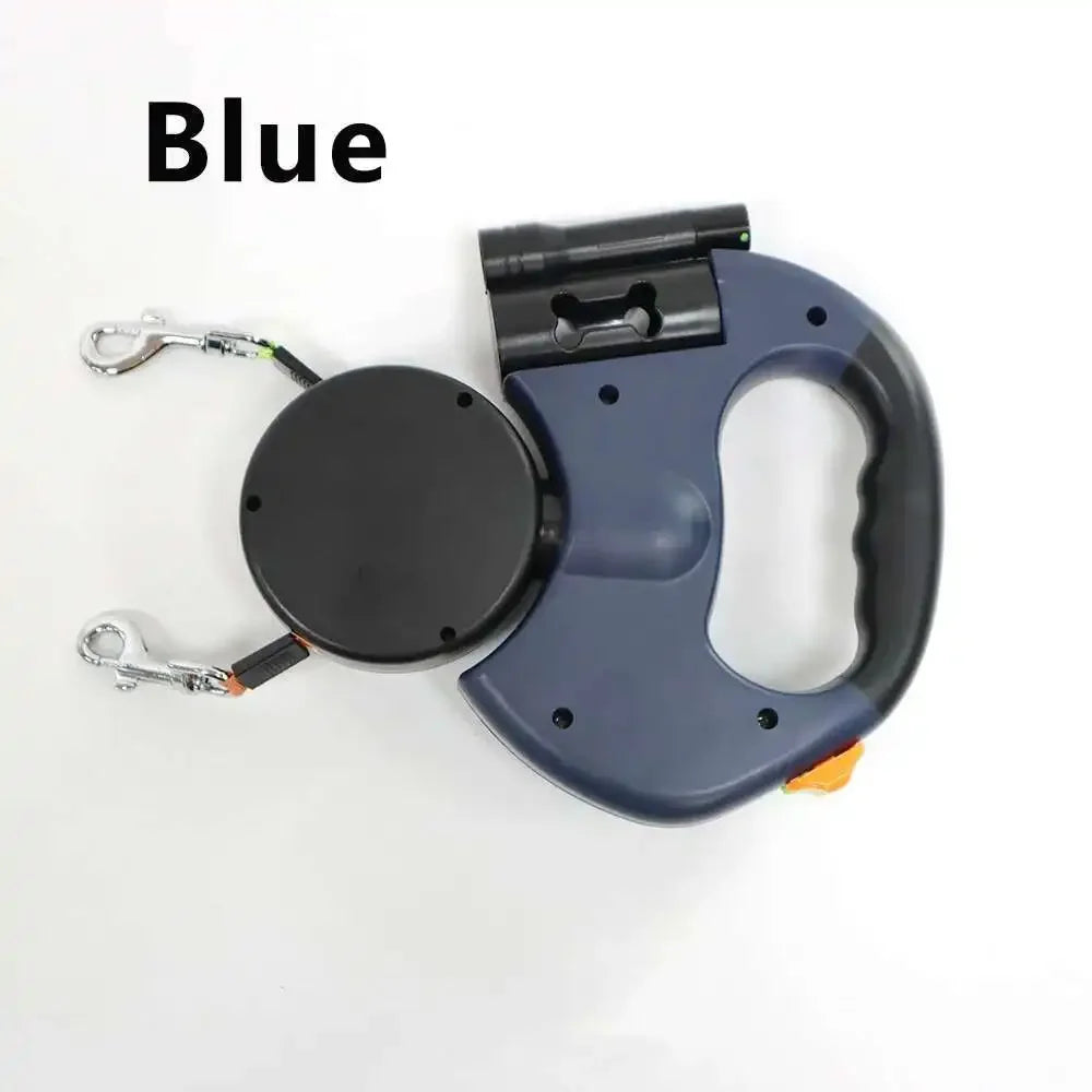 Guinzaglio per cani retrattile automatico a doppia estremità 3 m con torcia a LED Sacchetto per rifiuti Roulette Corda a doppia trazione da 360 gradi Forniture per animali domestici