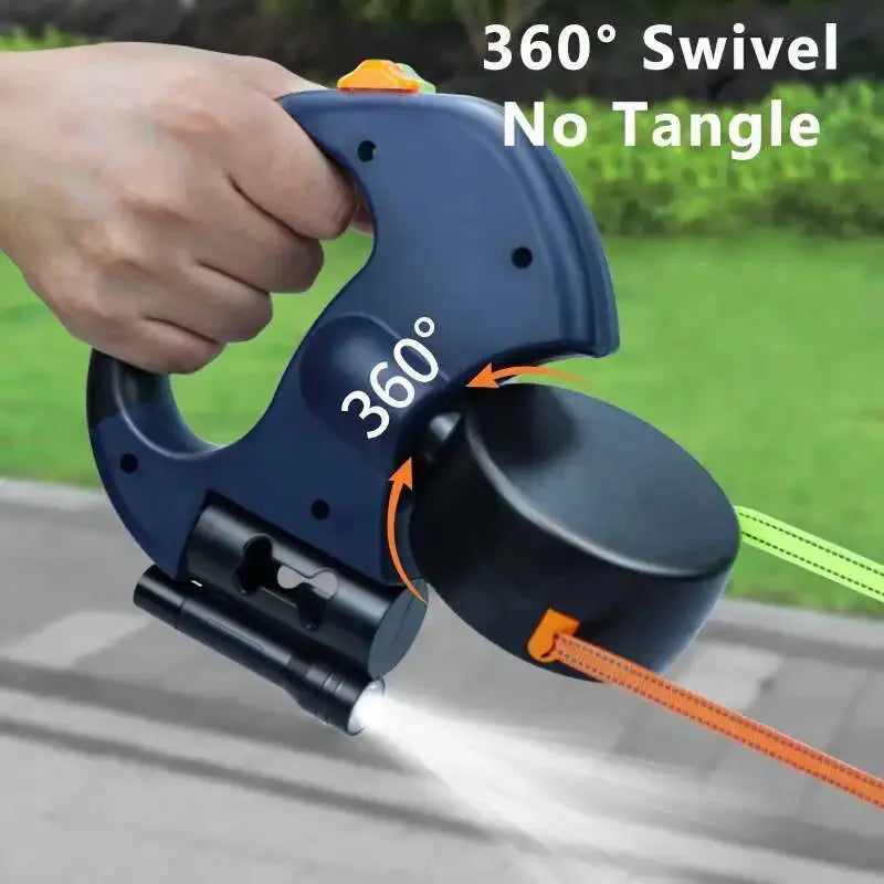 Guinzaglio per cani retrattile automatico a doppia estremità 3 m con torcia a LED Sacchetto per rifiuti Roulette Corda a doppia trazione da 360 gradi Forniture per animali domestici