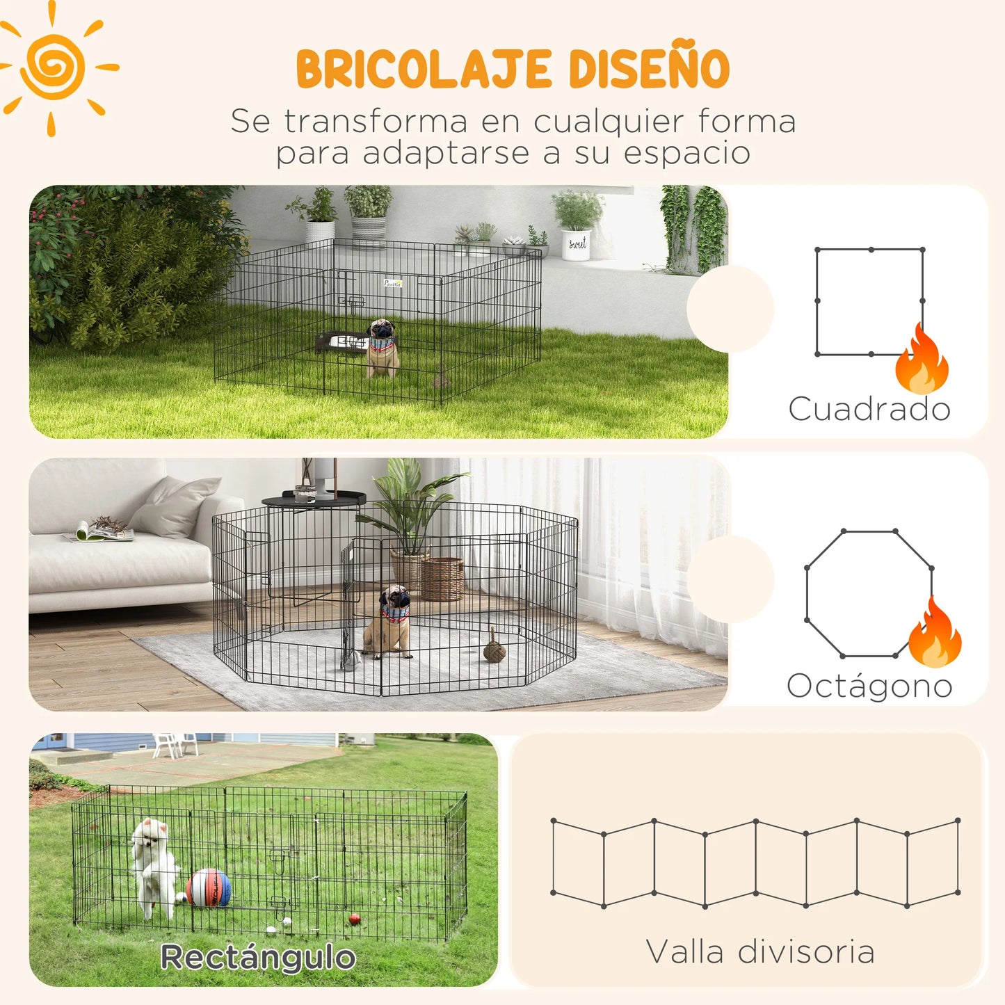 PawHut playpark Dogs 8 panels 61x61 cm folding Metal with door