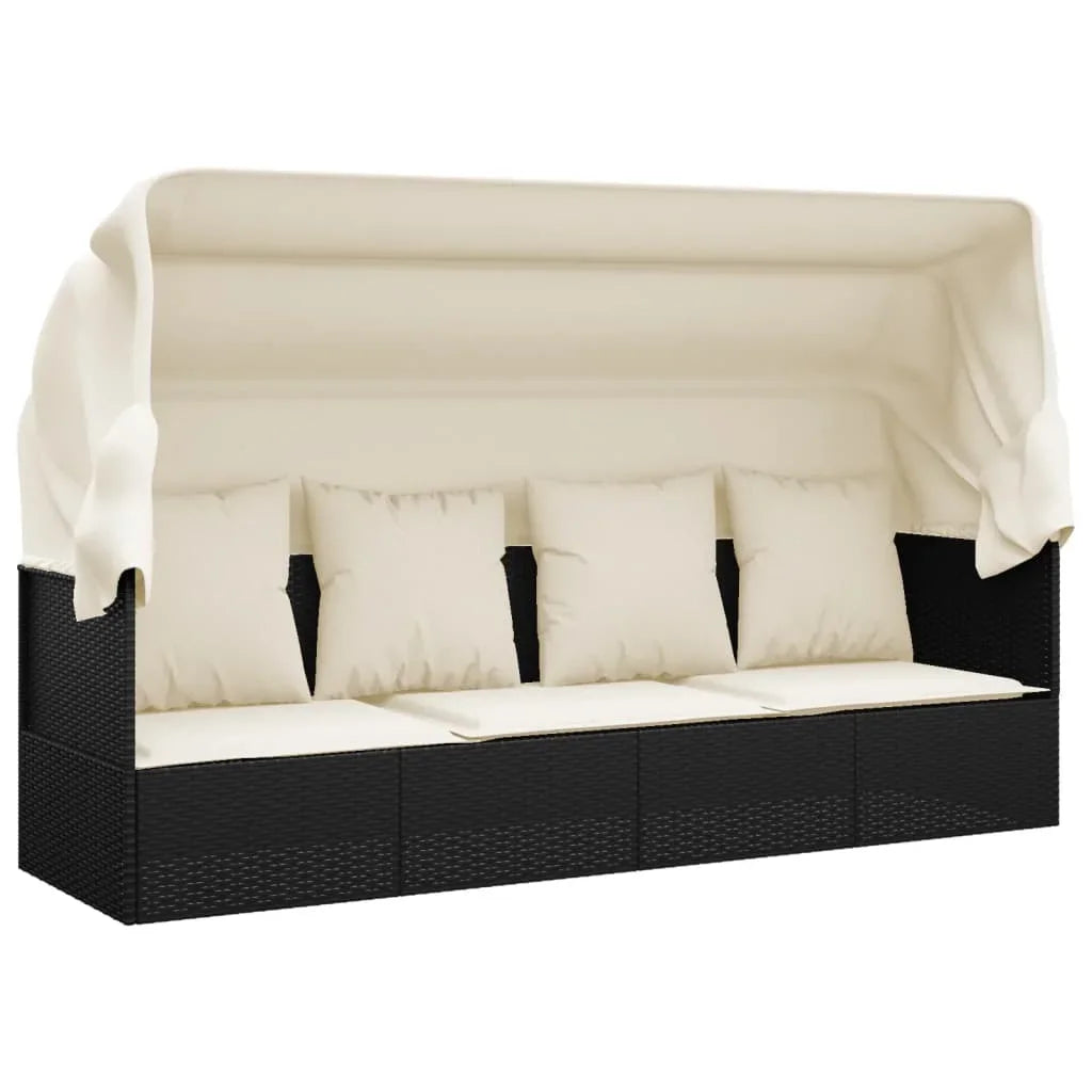 Soggiorno all'aperto letto tetto e cuscini in resina nera treccia piscina campeggio pausa balcone cortile sedia pieghevole all'aperto