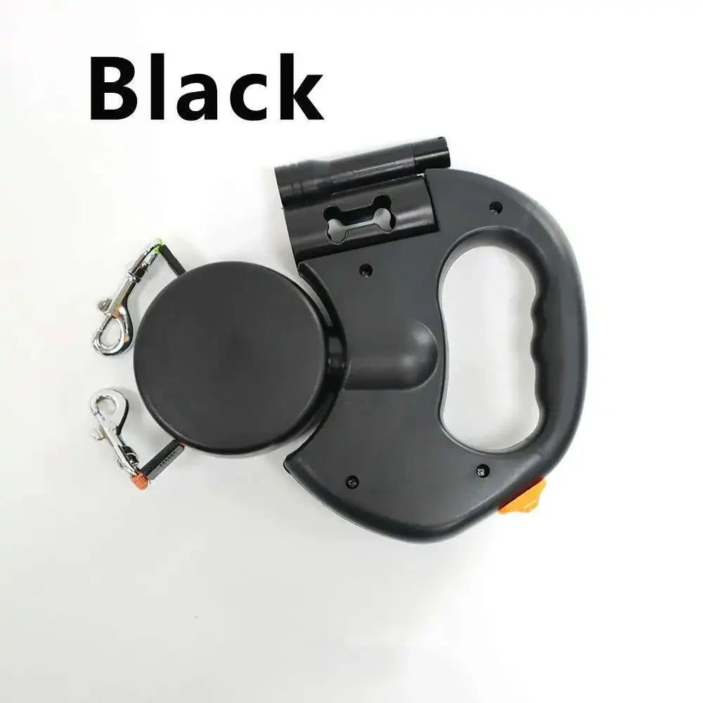 Guinzaglio per cani retrattile automatico a doppia estremità 3 m con torcia a LED Sacchetto per rifiuti Roulette Corda a doppia trazione da 360 gradi Forniture per animali domestici