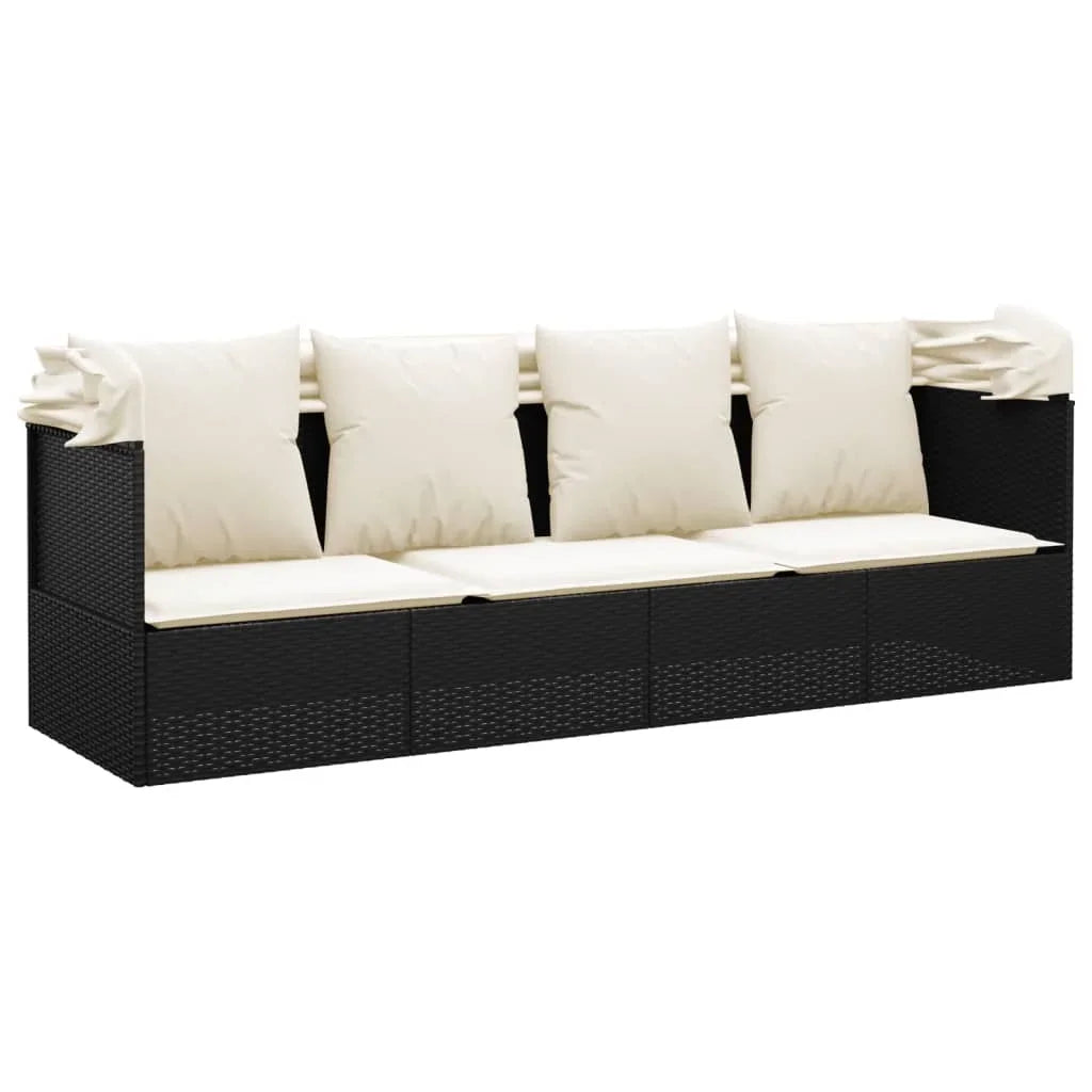Soggiorno all'aperto letto tetto e cuscini in resina nera treccia piscina campeggio pausa balcone cortile sedia pieghevole all'aperto