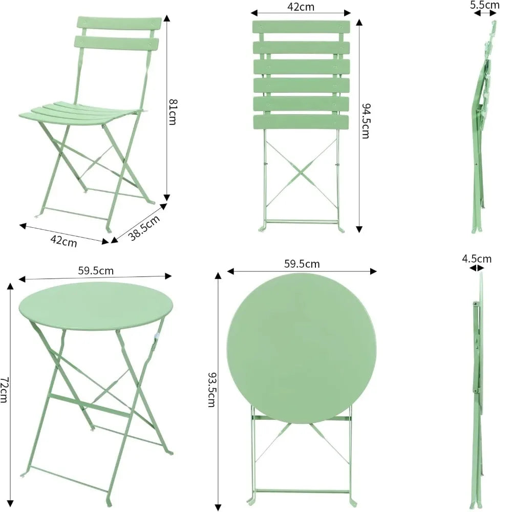 Set da giardino pieghevole da 3 pezzi Tavolo modello Parigi con 2 sedie in acciaio, mobili salvaspazio per bistrot, balcone, patio, esterno