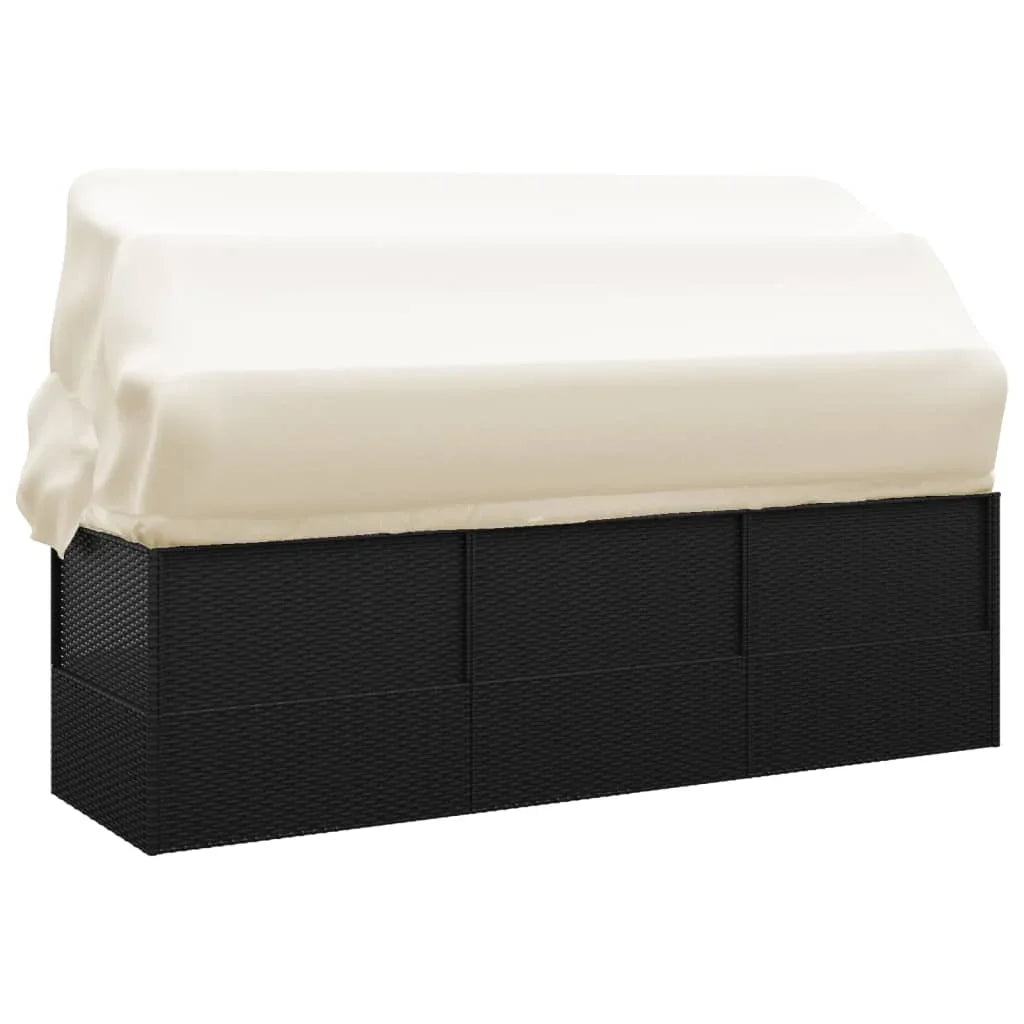 Soggiorno all'aperto letto tetto e cuscini in resina nera treccia piscina campeggio pausa balcone cortile sedia pieghevole all'aperto