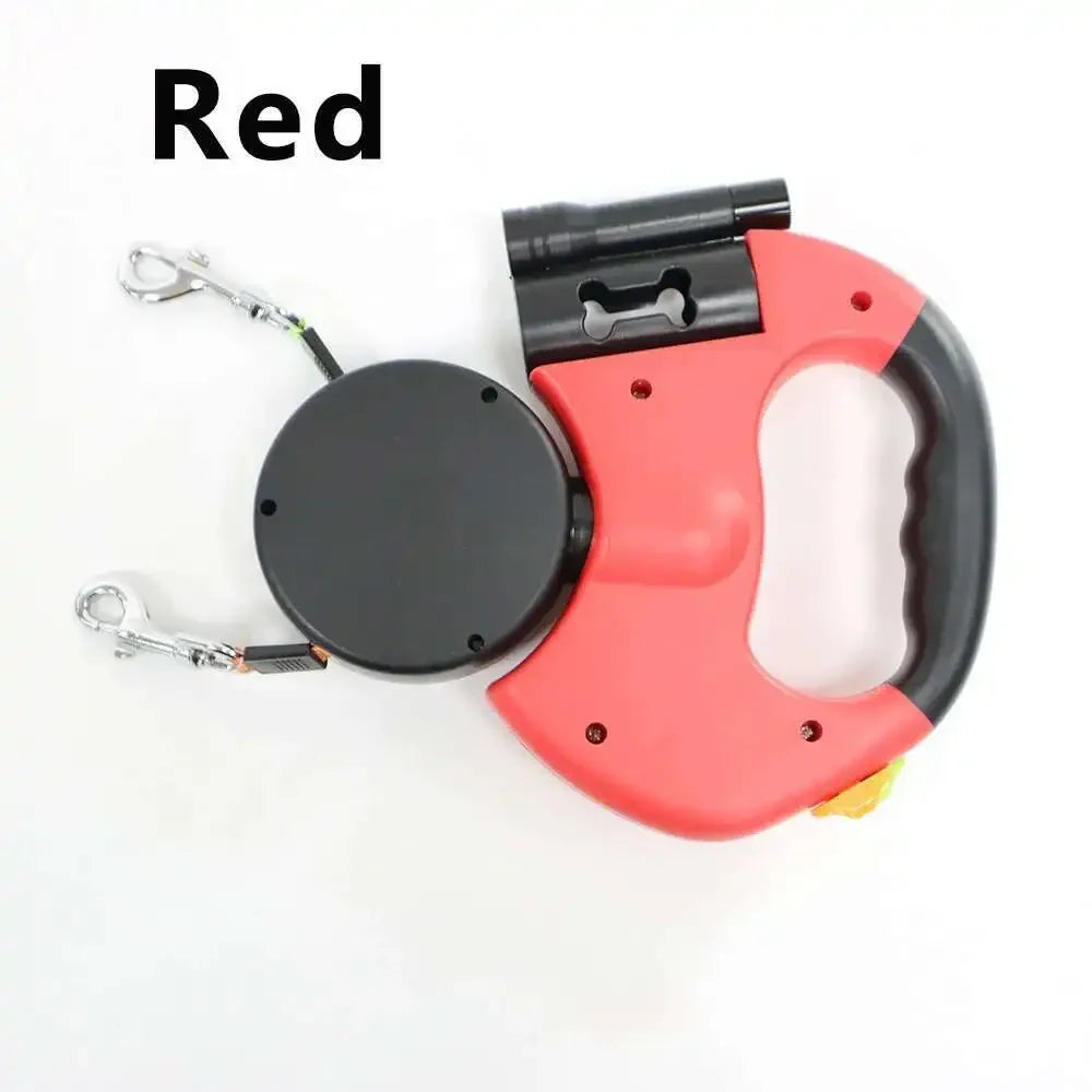 Guinzaglio per cani retrattile automatico a doppia estremità 3 m con torcia a LED Sacchetto per rifiuti Roulette Corda a doppia trazione da 360 gradi Forniture per animali domestici