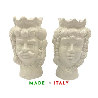 Testa di moro in ceramica siciliana colore bianco uomo e donna