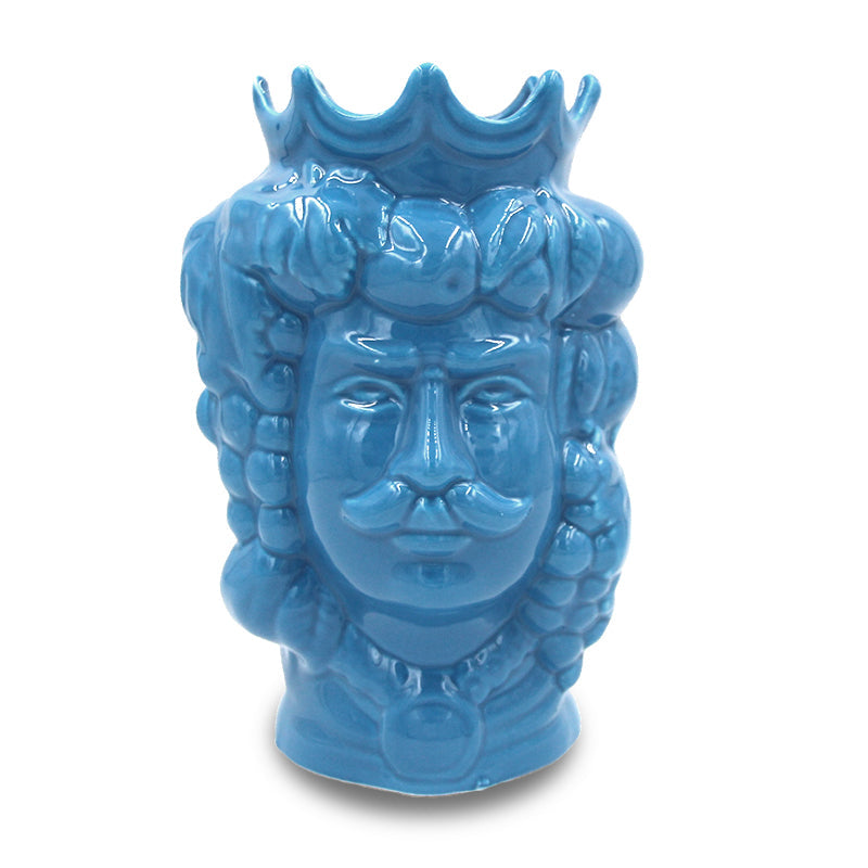 Testa di moro in ceramica siciliana colore turchese uomo e donna