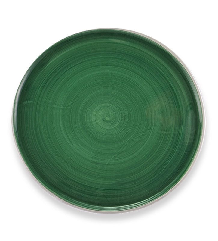 piatto pizza , ceramica siciliana, artigianale , colore verde smeraldo