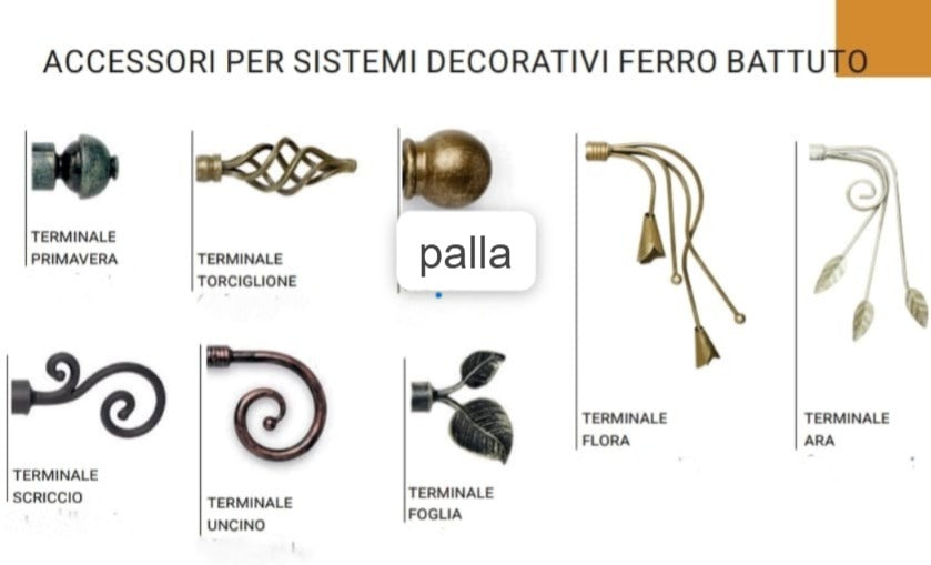 finale ferro battuto per bastone ,primavera ,torciglione, palla, scriccio , uncino , foglia