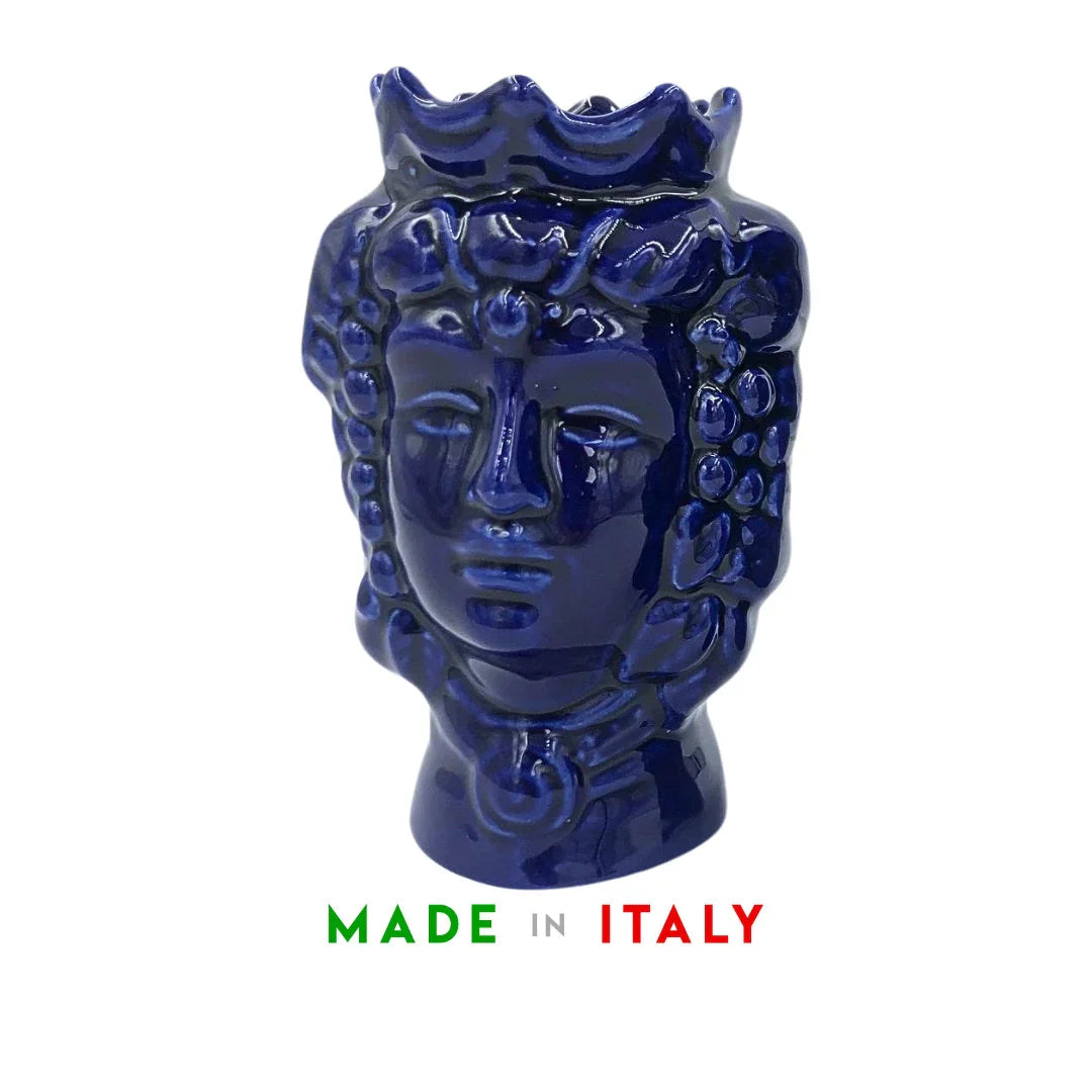 Testa di moro in ceramica siciliana colore blu uomo e donna